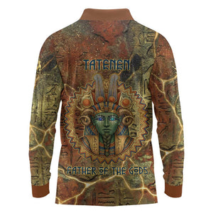 Tatenen Ancient Egyptian Long Sleeve Polo Shirt Father of the Gods Design with Minerals