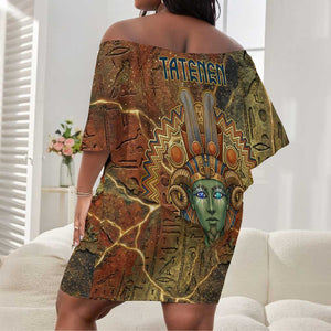 Tatenen Ancient Egyptian Off Shoulder Short Dress Father of the Gods Design with Minerals