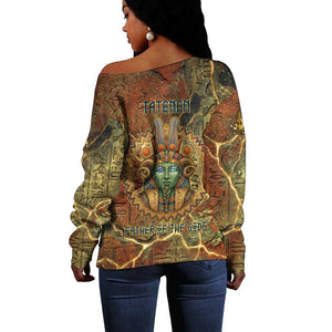 Tatenen Ancient Egyptian Off Shoulder Sweater Father of the Gods Design with Minerals