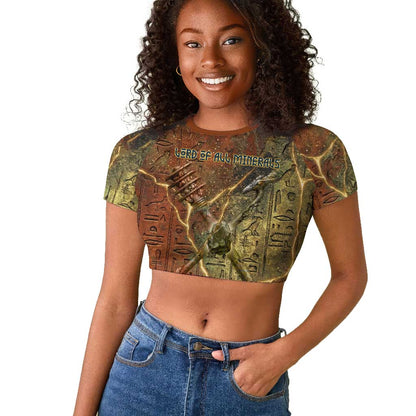 Tatenen Ancient Egyptian Raglan Cropped T shirt Father of the Gods Design with Minerals