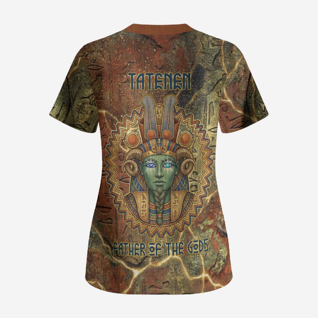 Tatenen Ancient Egyptian Scrub Top Father of the Gods Design with Minerals