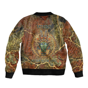 Tatenen Ancient Egyptian Sleeve Zip Bomber Jacket Father of the Gods Design with Minerals