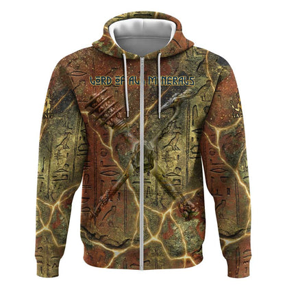 Tatenen Ancient Egyptian Zip Hoodie Father of the Gods Design with Minerals