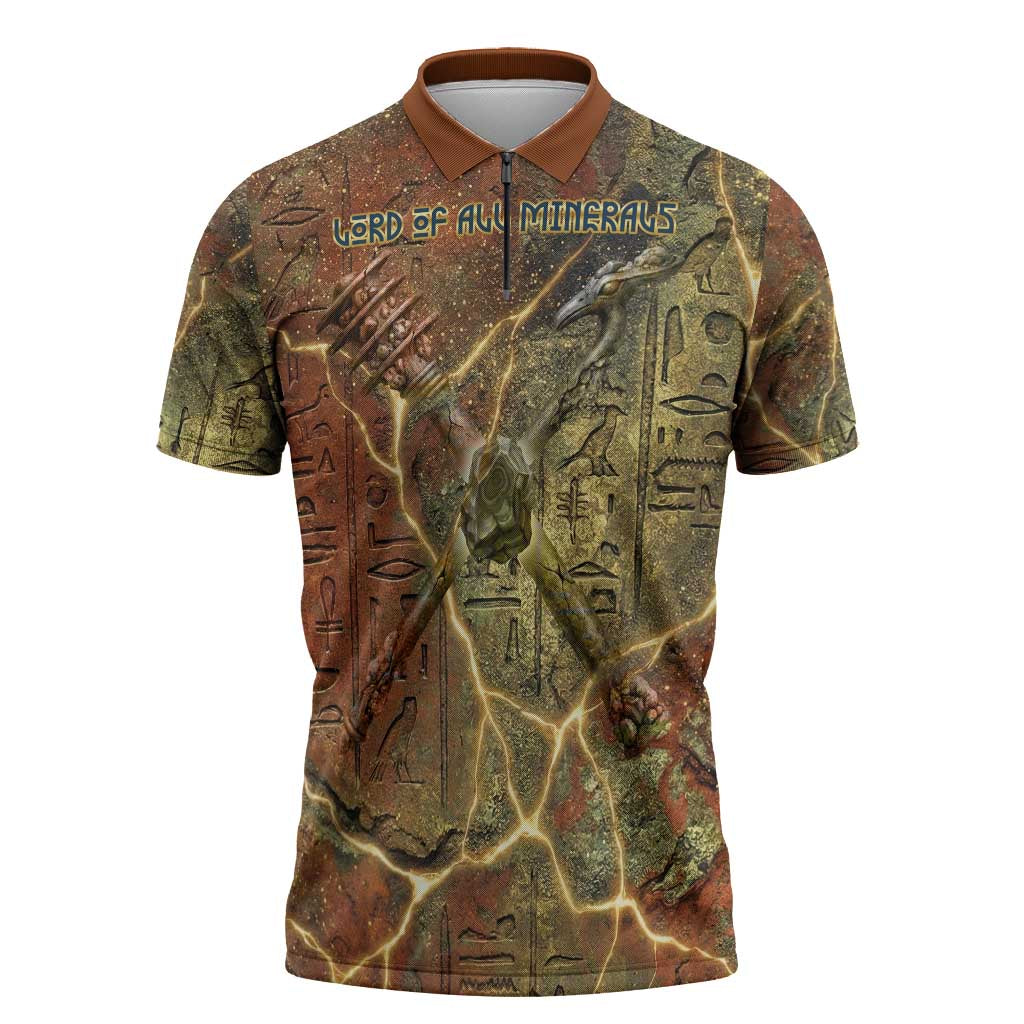 Tatenen Ancient Egyptian Zipper Polo Shirt Father of the Gods Design with Minerals