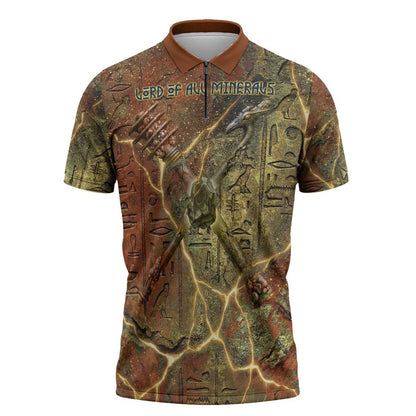 Tatenen Ancient Egyptian Zipper Polo Shirt Father of the Gods Design with Minerals