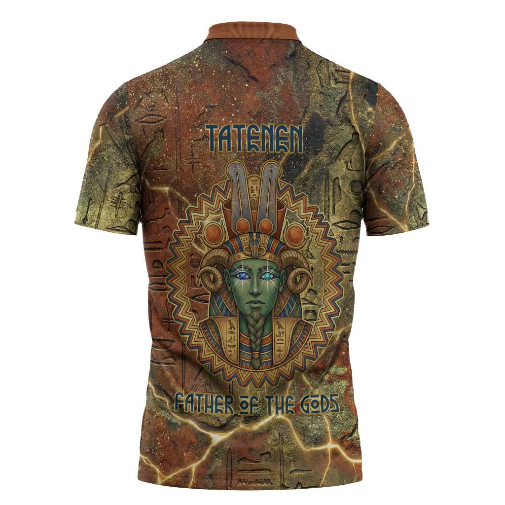 Tatenen Ancient Egyptian Zipper Polo Shirt Father of the Gods Design with Minerals