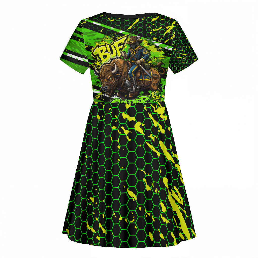 Buffalo Soldiers 10th Cavalry Regiment Kid Short Sleeve Dress Graffiti Urban Streetwear Style Graphic Art