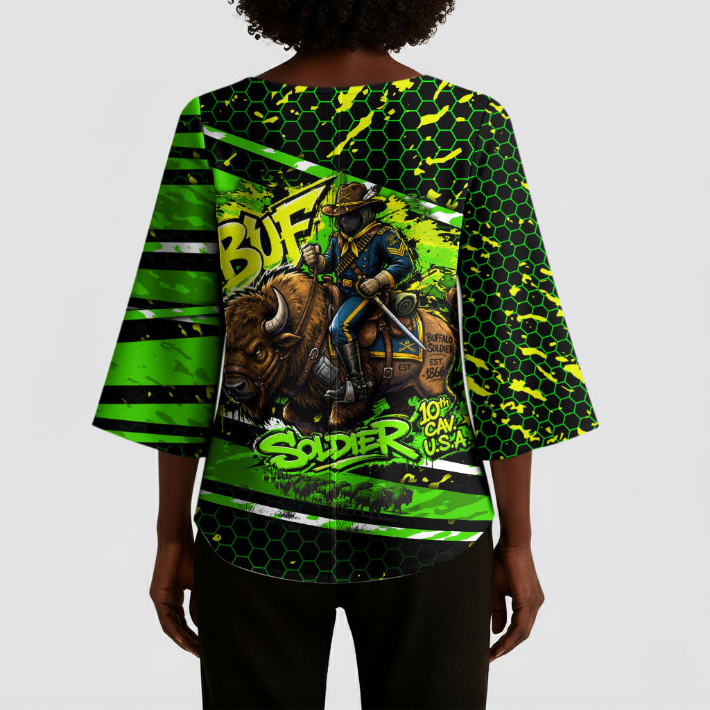 Buffalo Soldiers 10th Cavalry Regiment Kimono Sleeve Blouse Graffiti Urban Streetwear Style Graphic Art