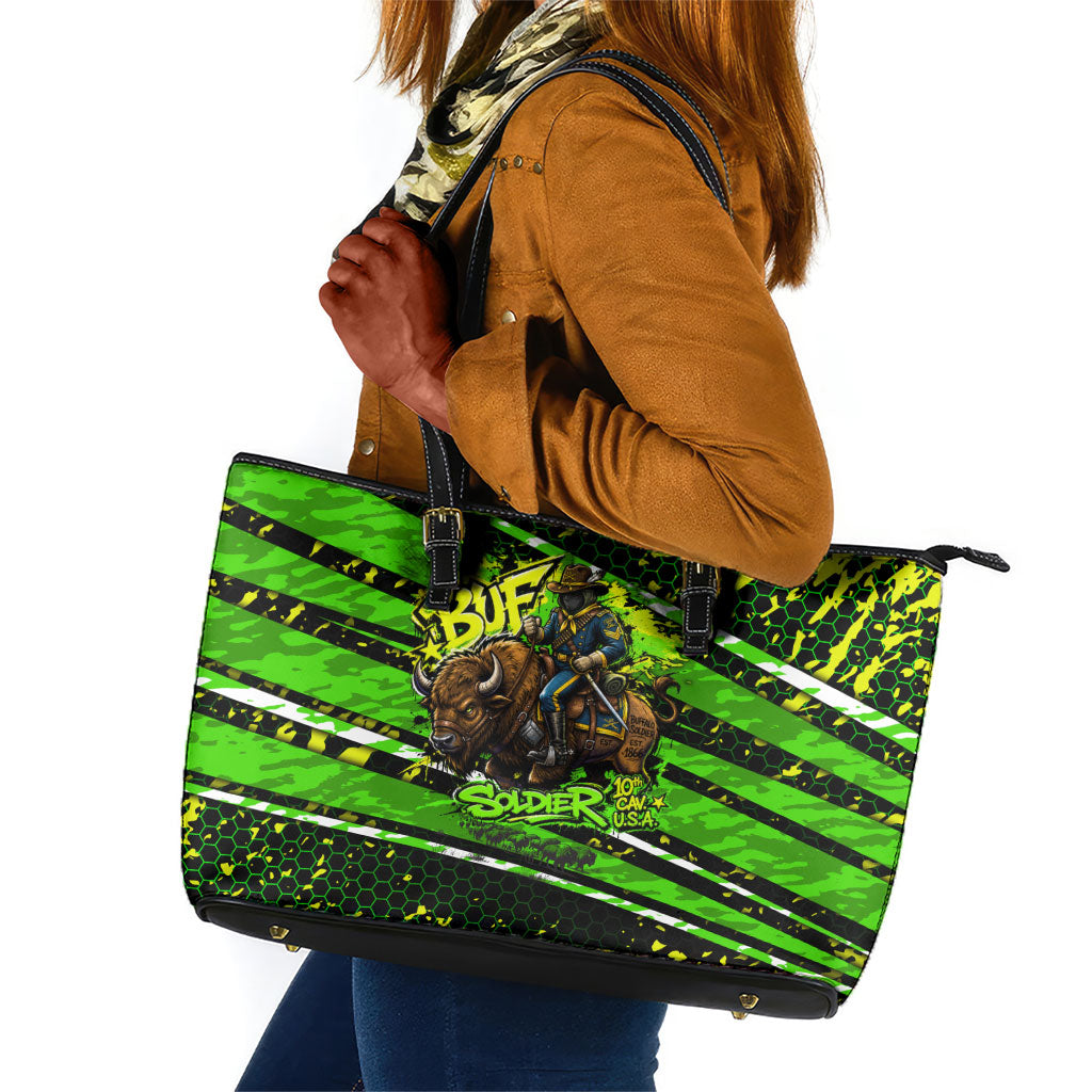 Buffalo Soldiers 10th Cavalry Regiment Leather Tote Bag Graffiti Urban Streetwear Style Graphic Art