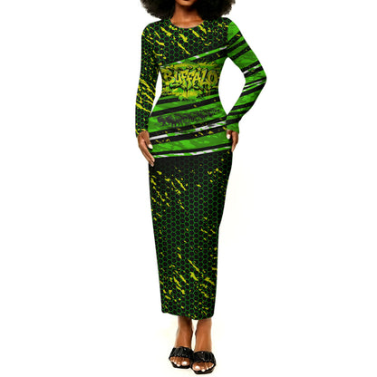 Buffalo Soldiers 10th Cavalry Regiment Long Sleeve Bodycon Dress Graffiti Urban Streetwear Style Graphic Art
