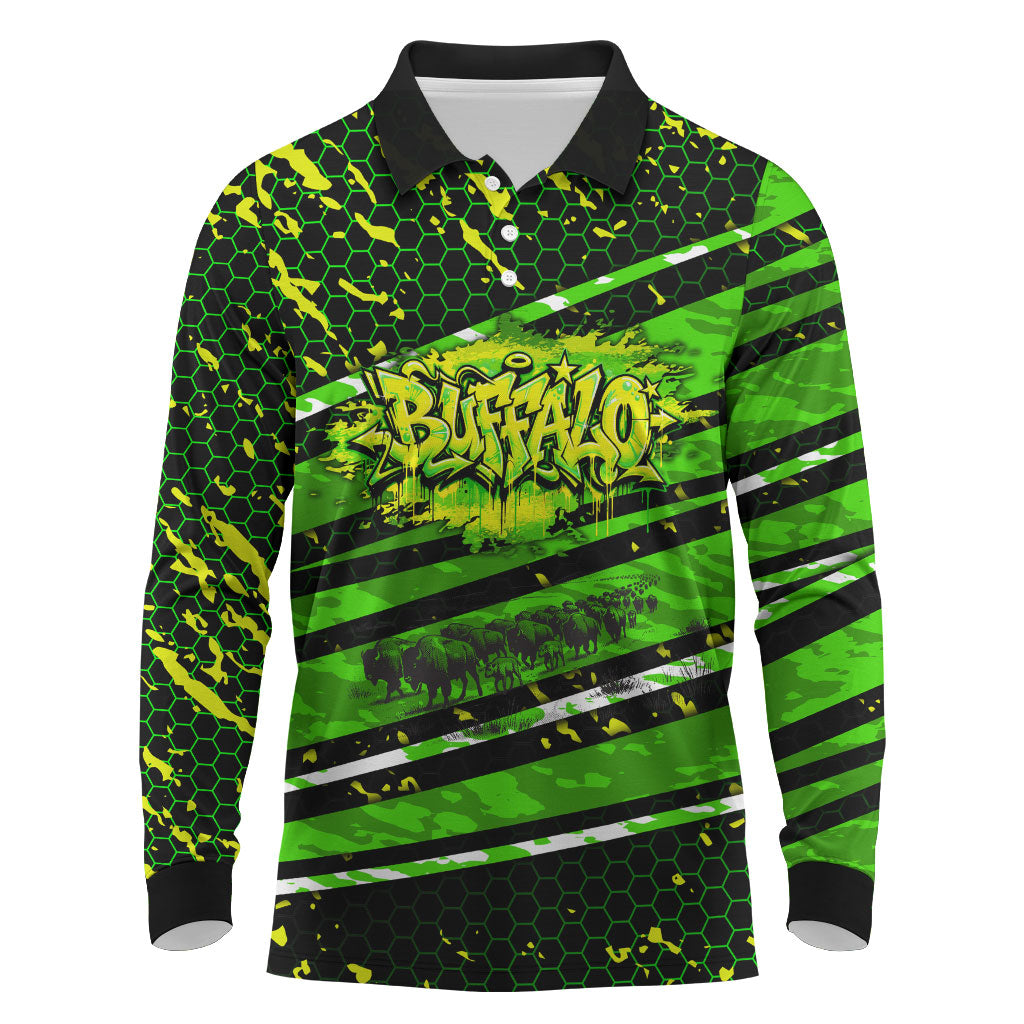 Buffalo Soldiers 10th Cavalry Regiment Long Sleeve Polo Shirt Graffiti Urban Streetwear Style Graphic Art