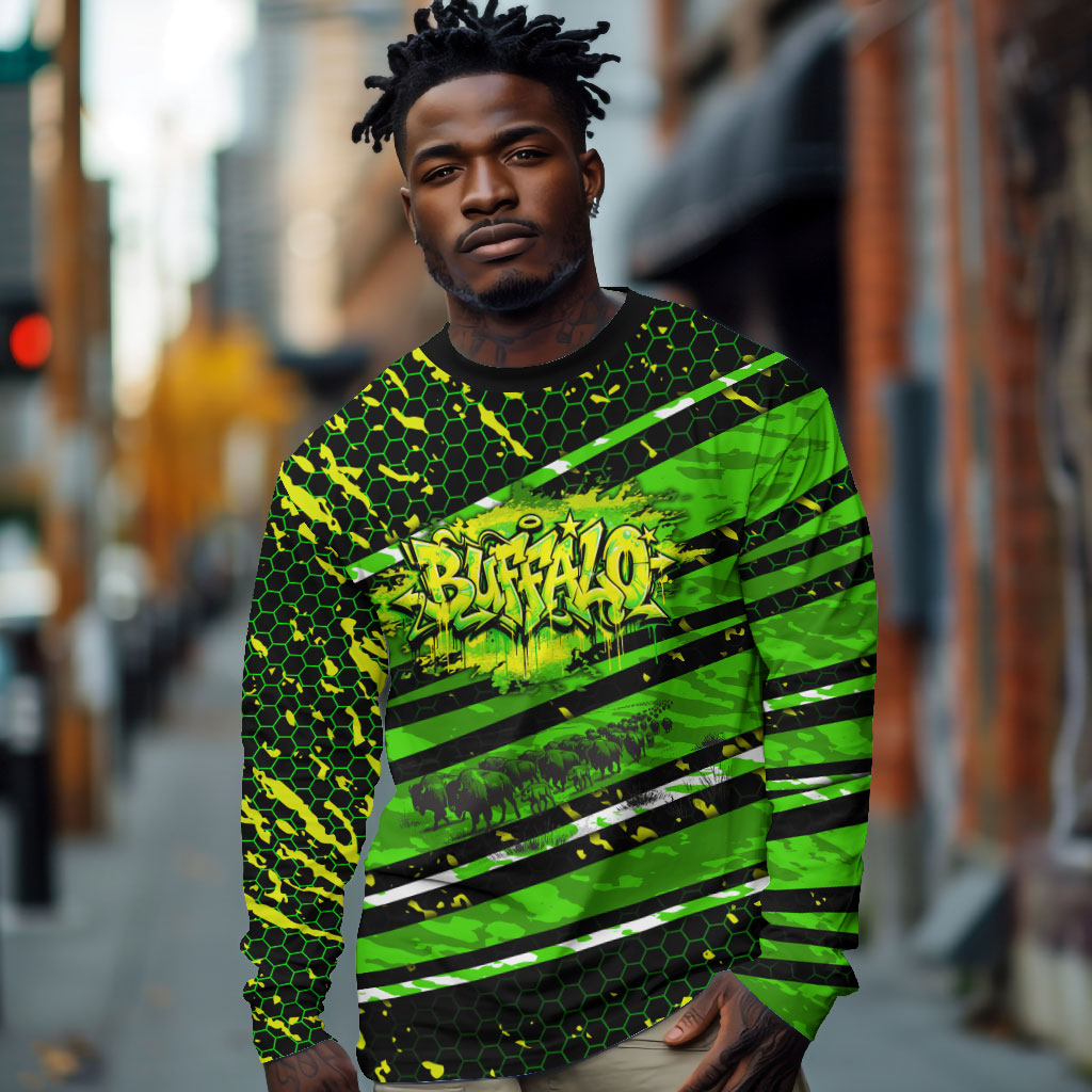 Buffalo Soldiers 10th Cavalry Regiment Long Sleeve Shirt Graffiti Urban Streetwear Style Graphic Art