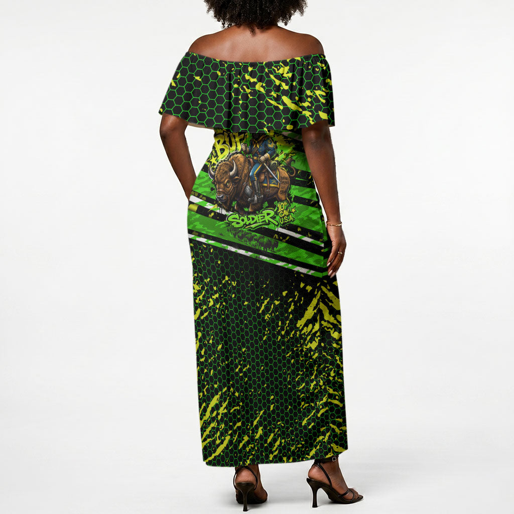Buffalo Soldiers 10th Cavalry Regiment Off Shoulder Maxi Dress Graffiti Urban Streetwear Style Graphic Art