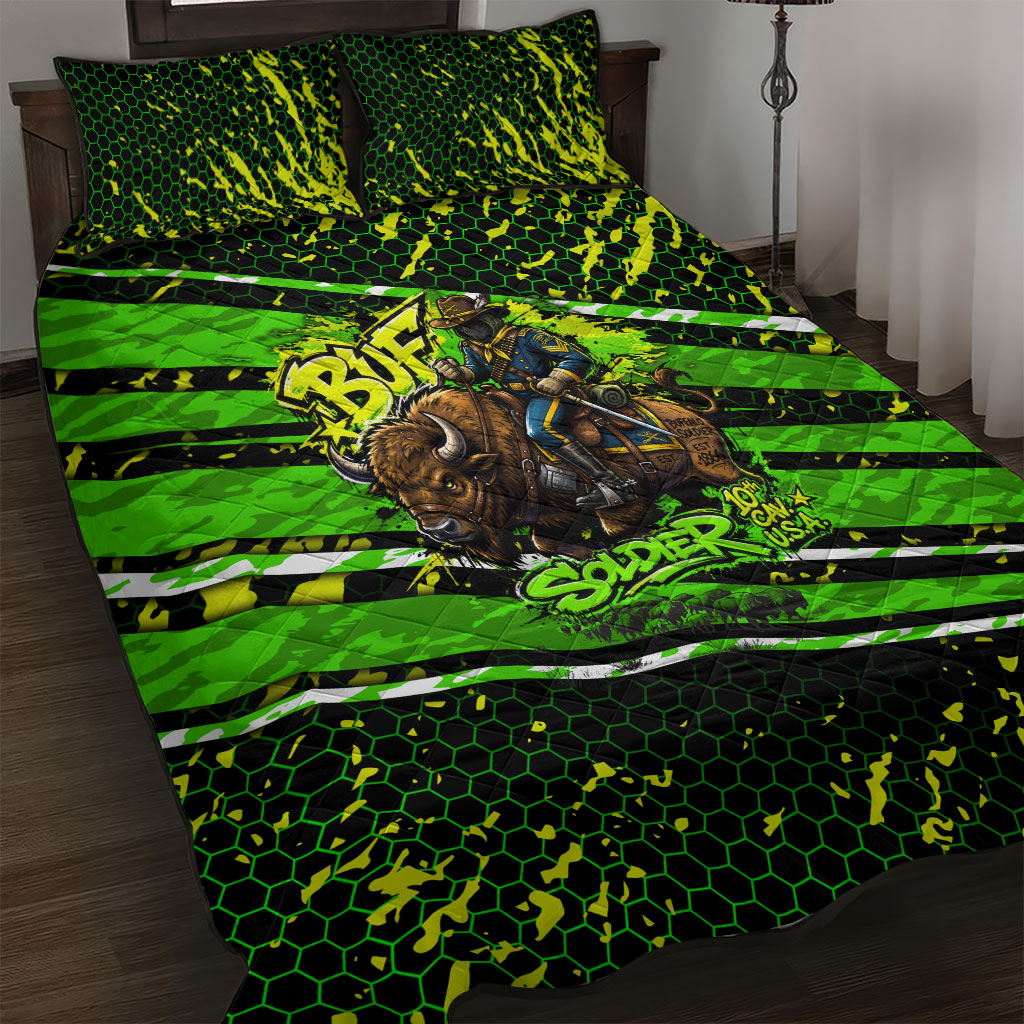 Buffalo Soldiers 10th Cavalry Regiment Quilt Bed Set Graffiti Urban Streetwear Style Graphic Art