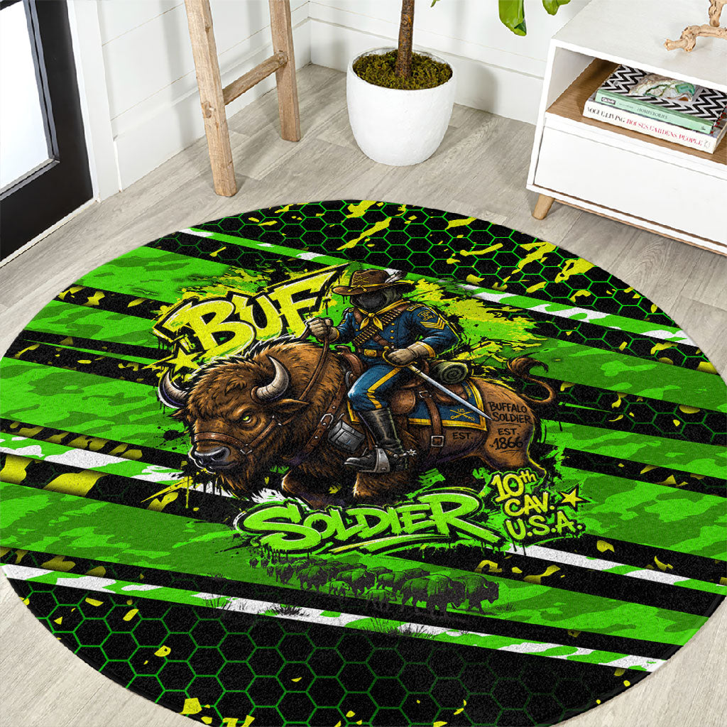 Buffalo Soldiers 10th Cavalry Regiment Round Carpet Graffiti Urban Streetwear Style Graphic Art