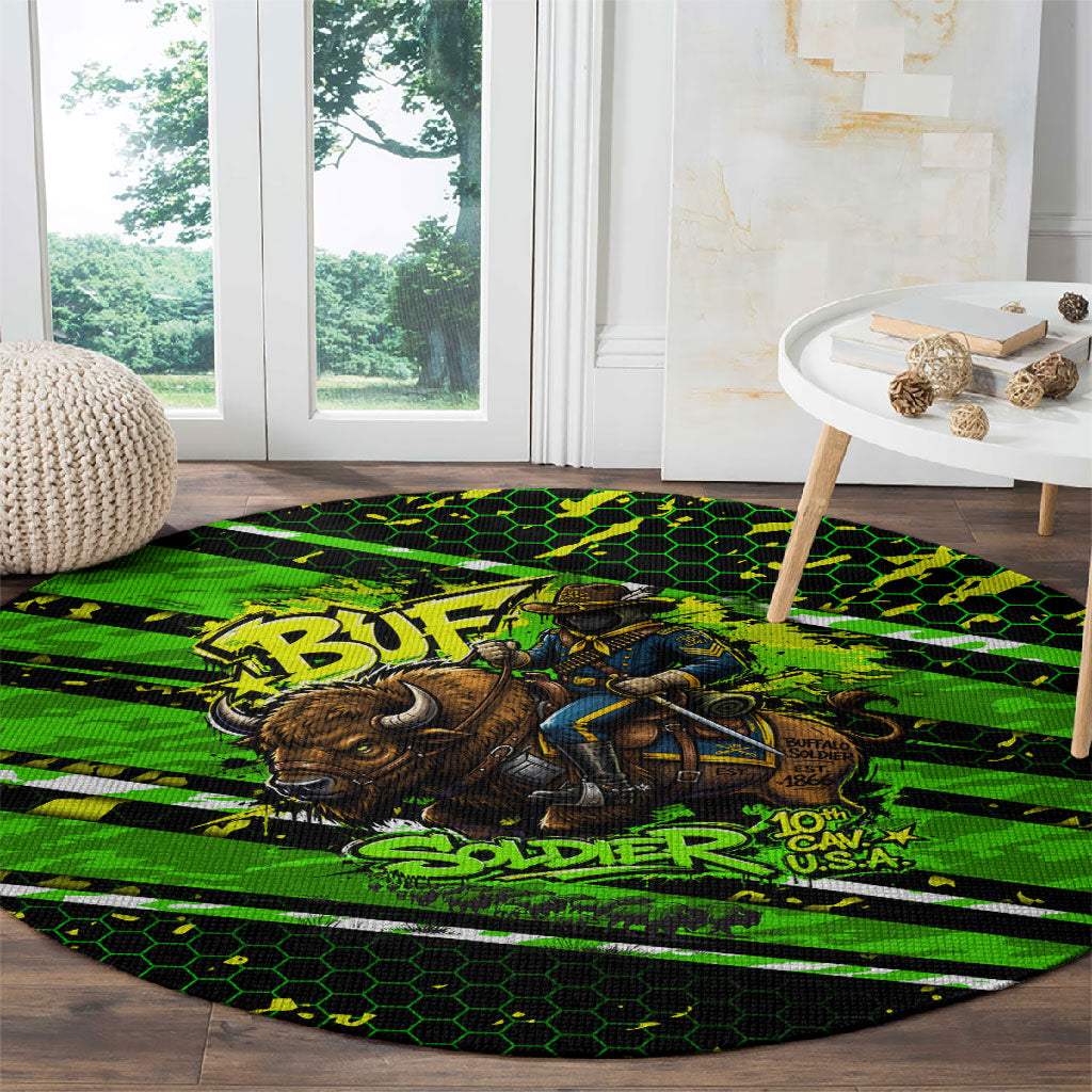 Buffalo Soldiers 10th Cavalry Regiment Round Carpet Graffiti Urban Streetwear Style Graphic Art
