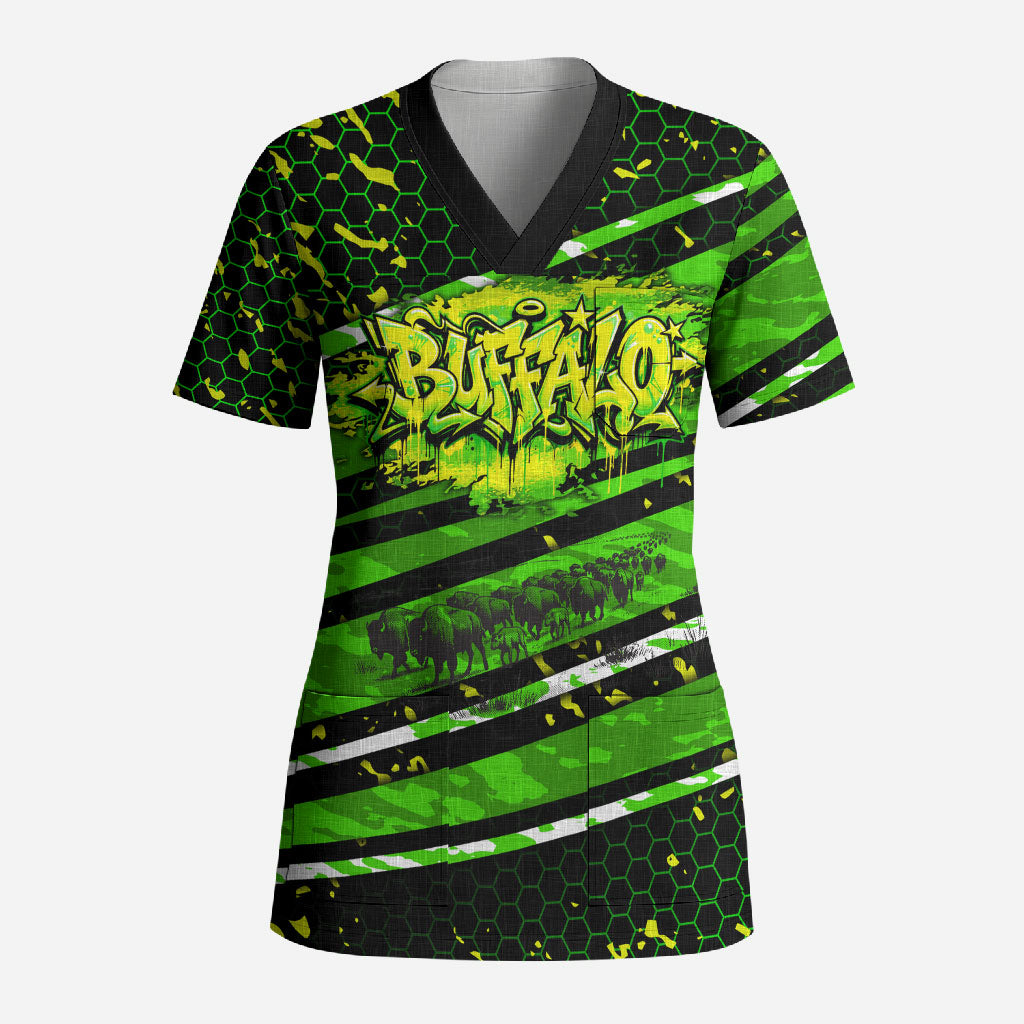 Buffalo Soldiers 10th Cavalry Regiment Scrub Top Graffiti Urban Streetwear Style Graphic Art