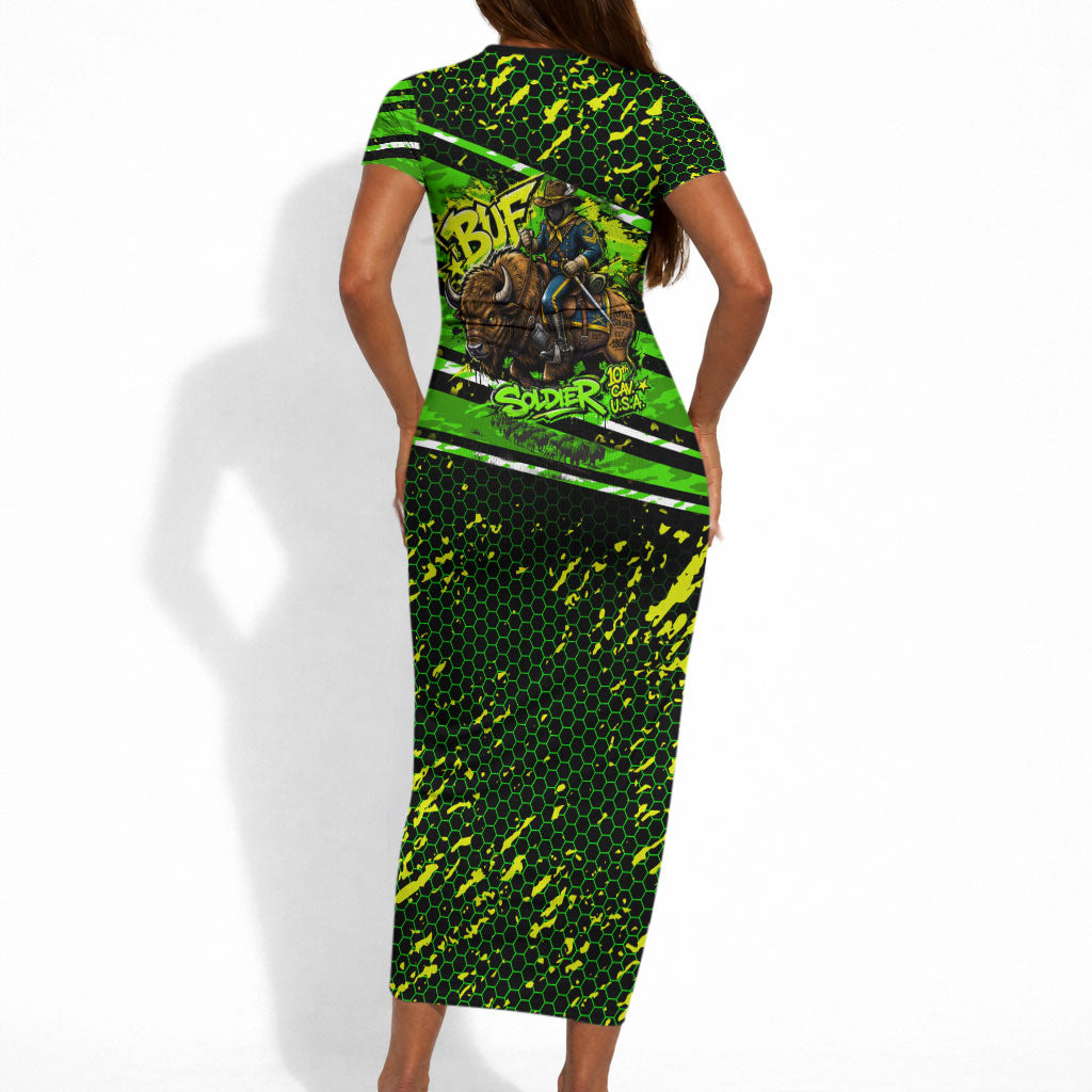 Buffalo Soldiers 10th Cavalry Regiment Short Sleeve Bodycon Dress Graffiti Urban Streetwear Style Graphic Art