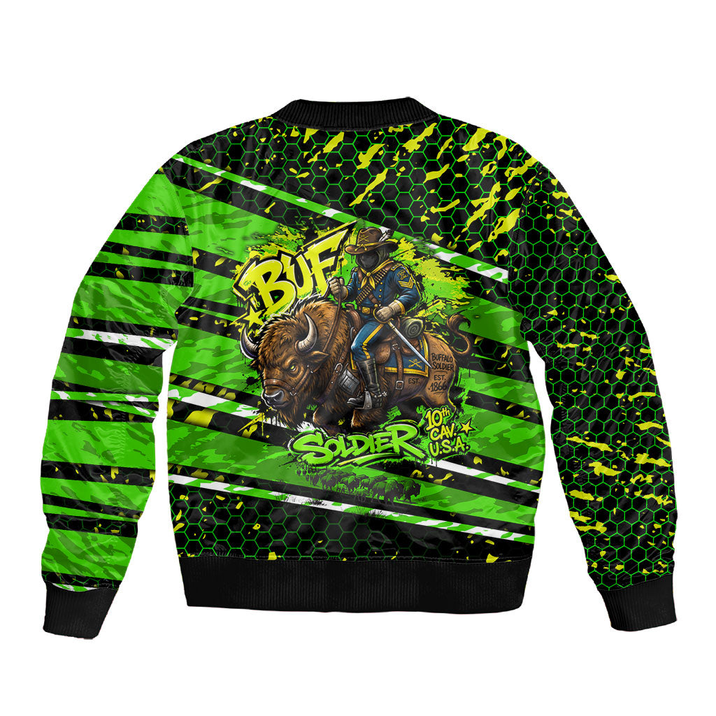Buffalo Soldiers 10th Cavalry Regiment Sleeve Zip Bomber Jacket Graffiti Urban Streetwear Style Graphic Art