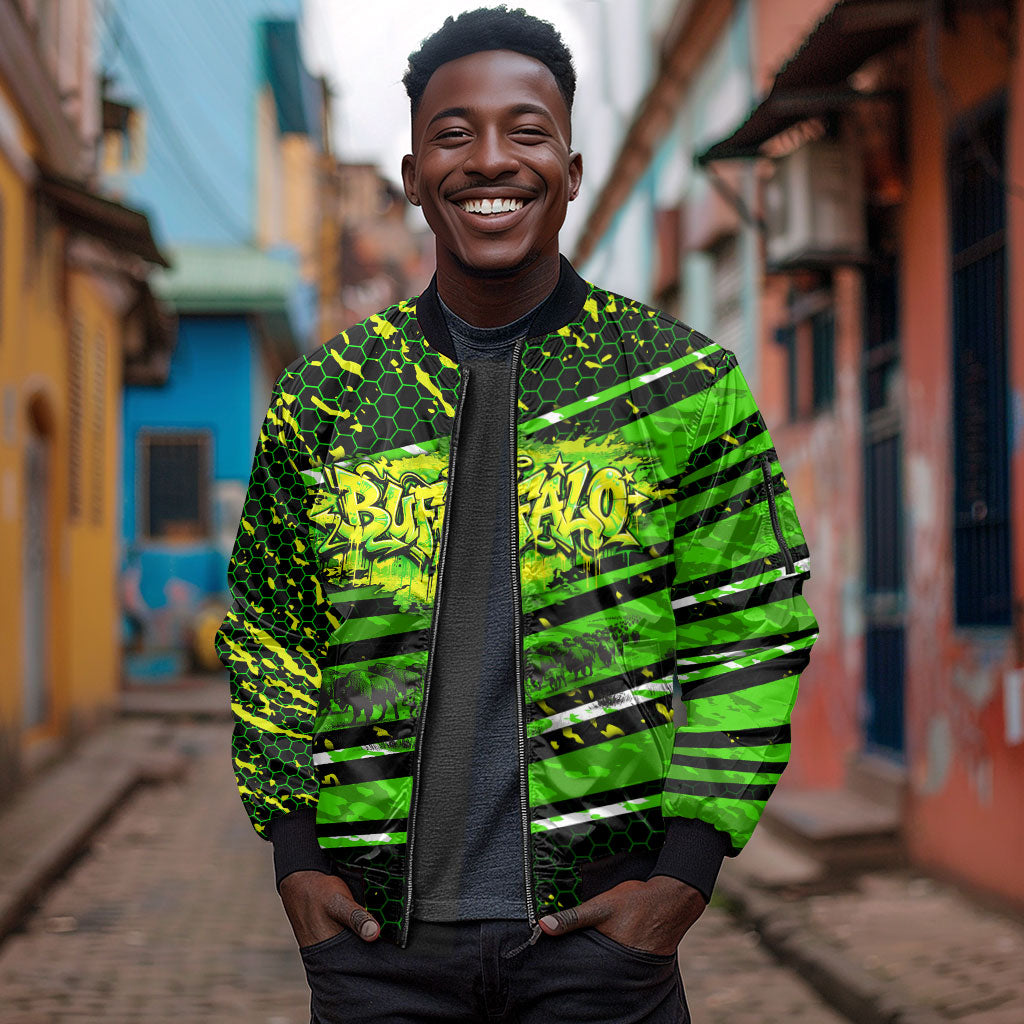 Buffalo Soldiers 10th Cavalry Regiment Sleeve Zip Bomber Jacket Graffiti Urban Streetwear Style Graphic Art