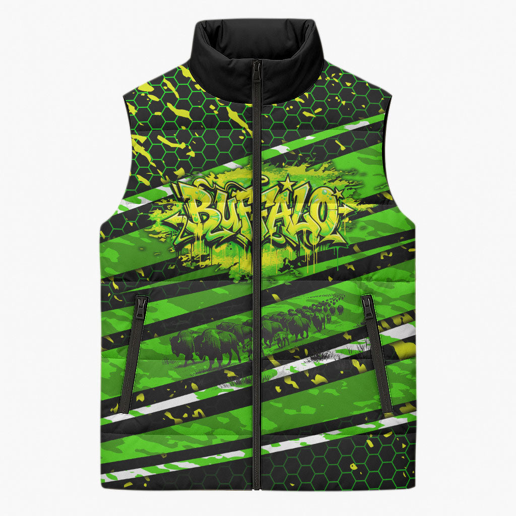 Buffalo Soldiers 10th Cavalry Regiment Sleeveless Puffer Jacket Graffiti Urban Streetwear Style Graphic Art