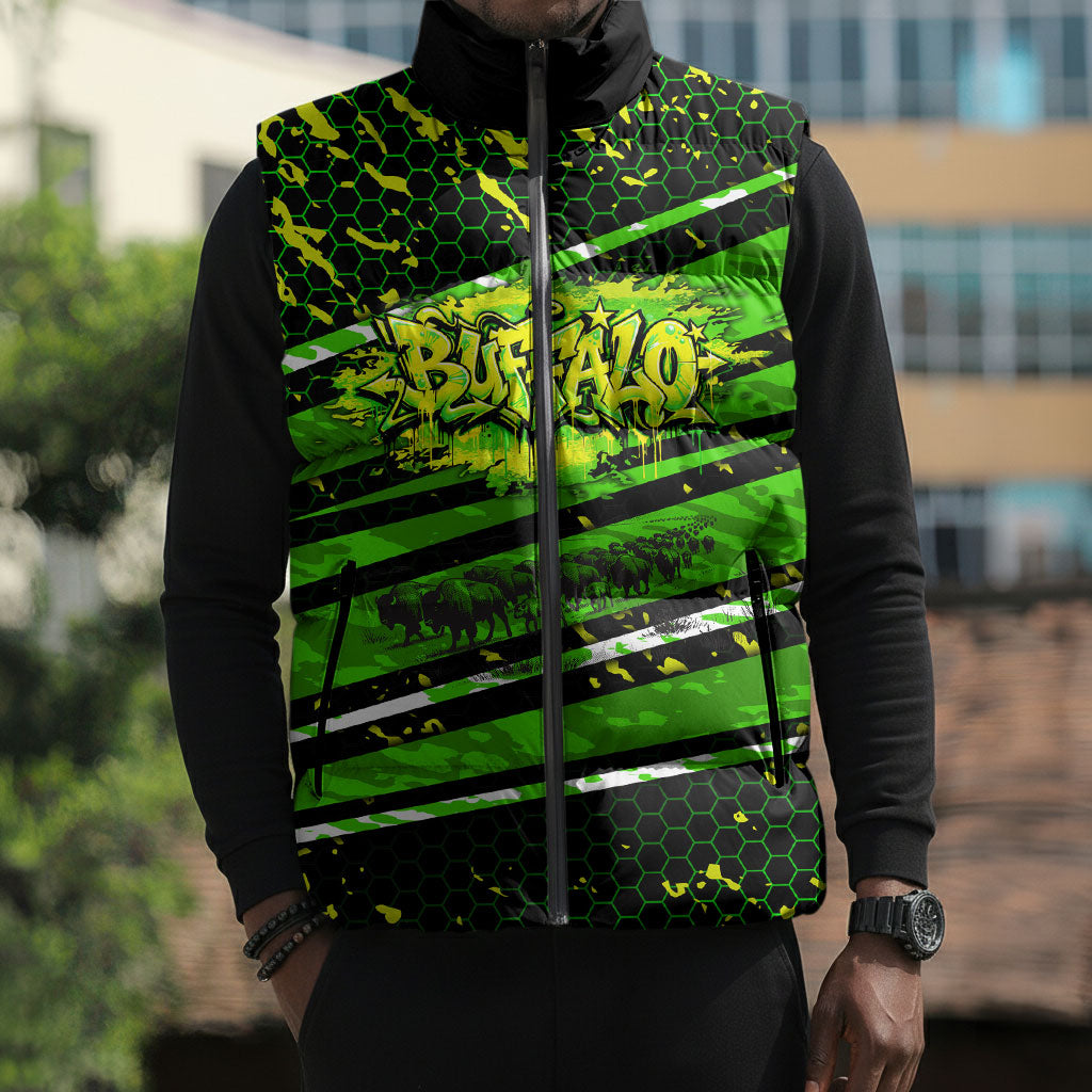 Buffalo Soldiers 10th Cavalry Regiment Sleeveless Puffer Jacket Graffiti Urban Streetwear Style Graphic Art