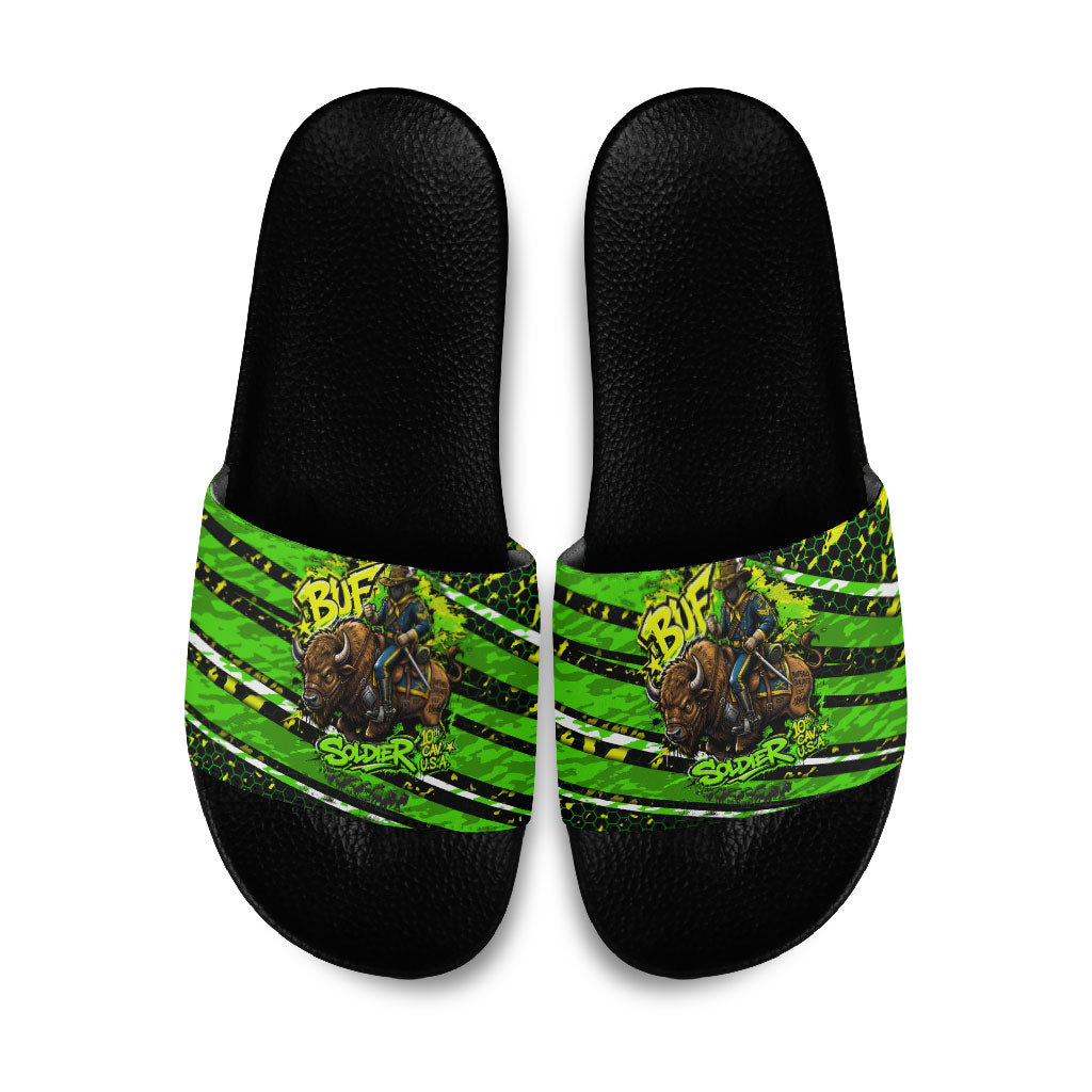Buffalo Soldiers 10th Cavalry Regiment Slide Sandals Graffiti Urban Streetwear Style Graphic Art