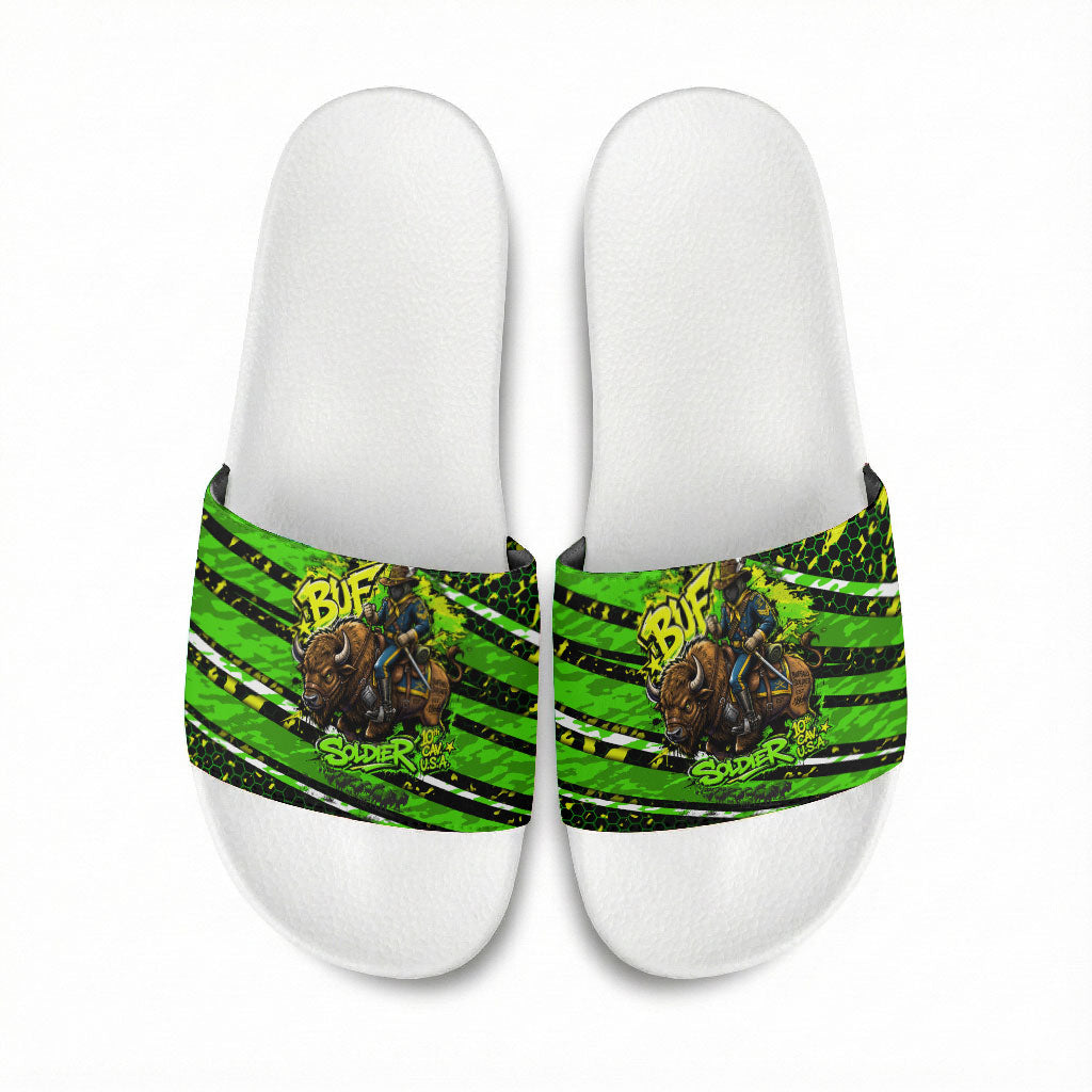 Buffalo Soldiers 10th Cavalry Regiment Slide Sandals Graffiti Urban Streetwear Style Graphic Art