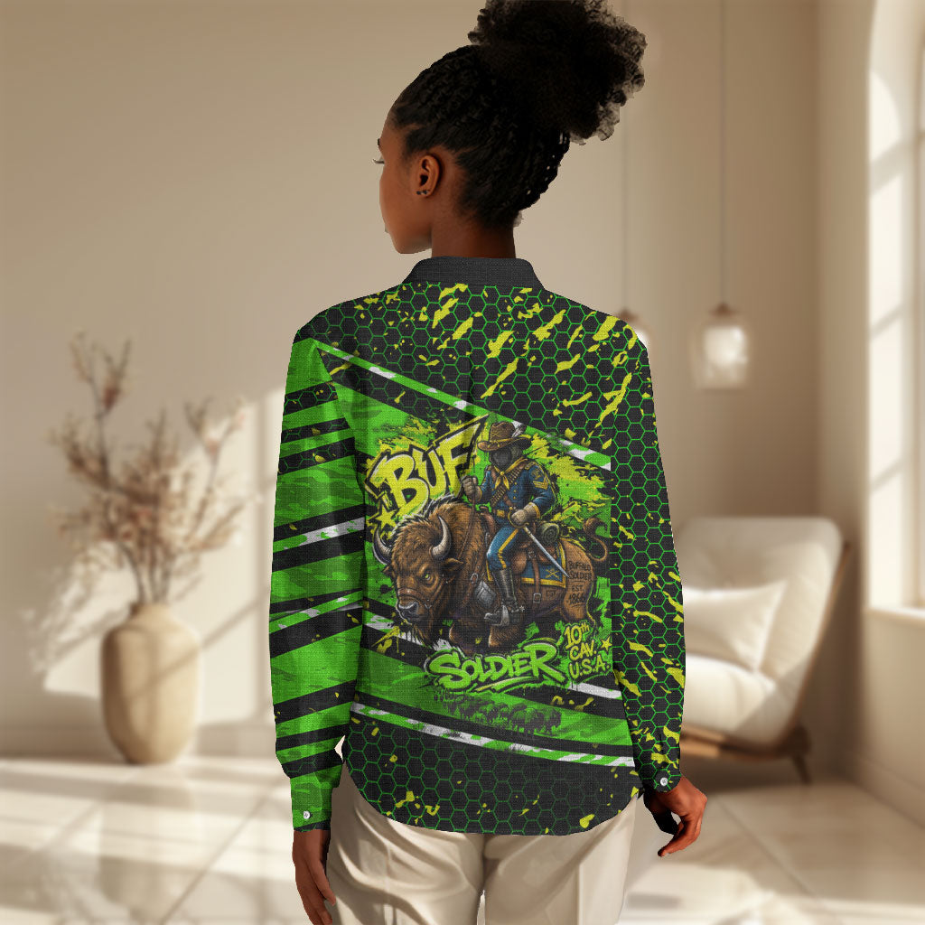 Buffalo Soldiers 10th Cavalry Regiment Women Casual Shirt Graffiti Urban Streetwear Style Graphic Art