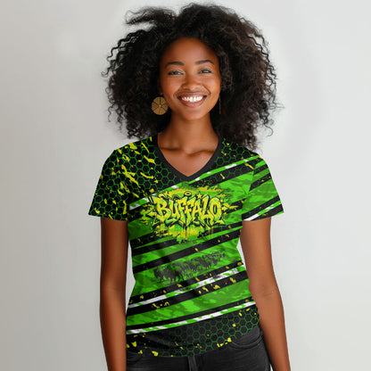 Buffalo Soldiers 10th Cavalry Regiment Women V-Neck T-Shirt Graffiti Urban Streetwear Style Graphic Art