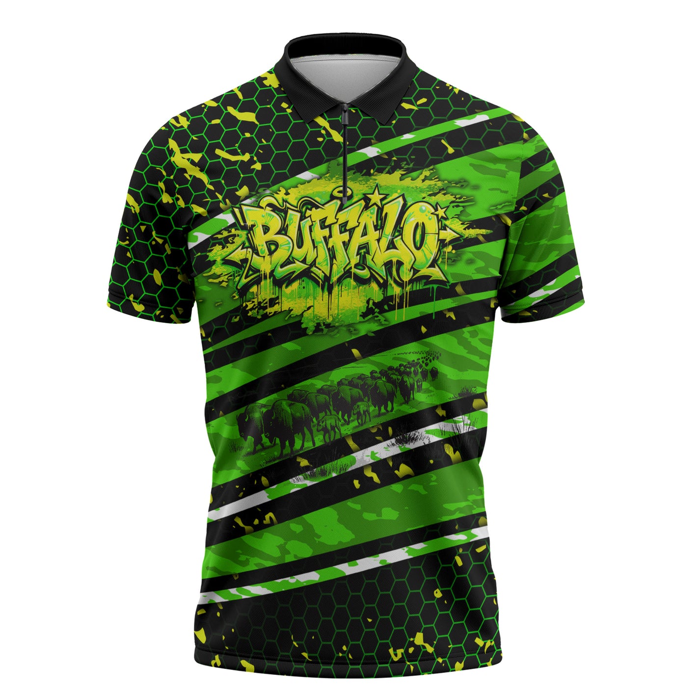 Buffalo Soldiers 10th Cavalry Regiment Zipper Polo Shirt Graffiti Urban Streetwear Style Graphic Art
