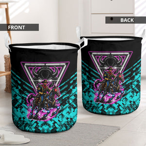 Buffalo Soldiers 9th Cavalry Regiment Laundry Basket Cyberpunk Synthwave Neon Futuristic Graphic Art