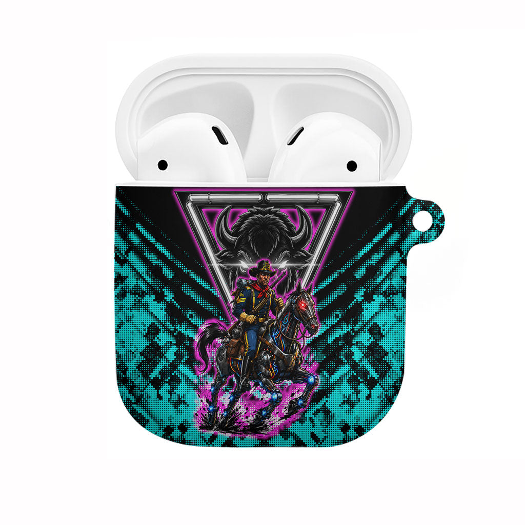 Buffalo Soldiers 9th Cavalry Regiment AirPods Case Cyberpunk Synthwave Neon Futuristic Graphic Art