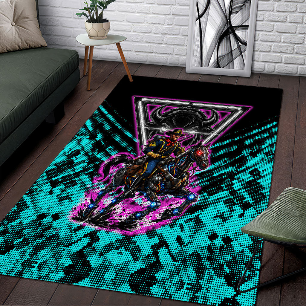 Buffalo Soldiers 9th Cavalry Regiment Area Rug Cyberpunk Synthwave Neon Futuristic Graphic Art