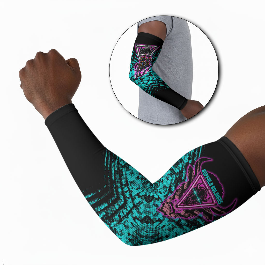 Buffalo Soldiers 9th Cavalry Regiment Arm Sleeves Cyberpunk Synthwave Neon Futuristic Graphic Art