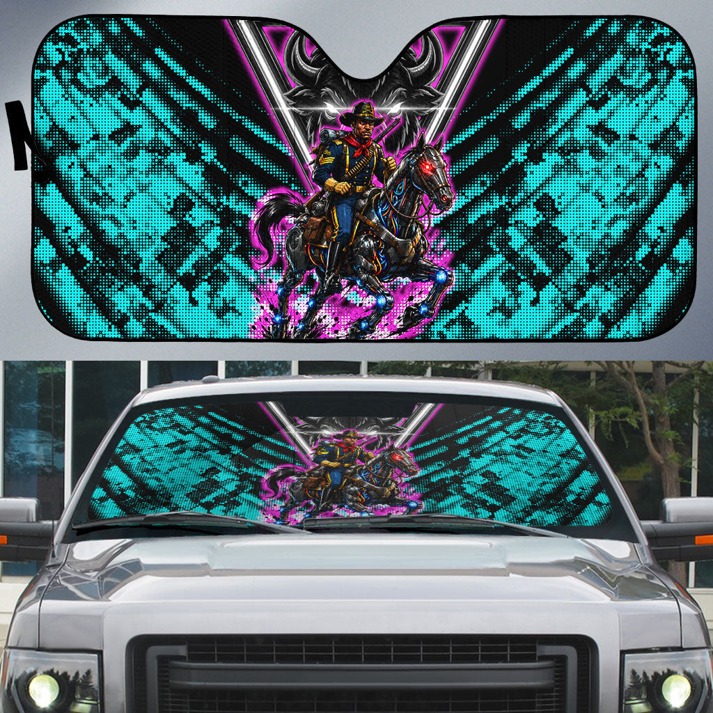Buffalo Soldiers 9th Cavalry Regiment Auto Sun Shade Cyberpunk Synthwave Neon Futuristic Graphic Art