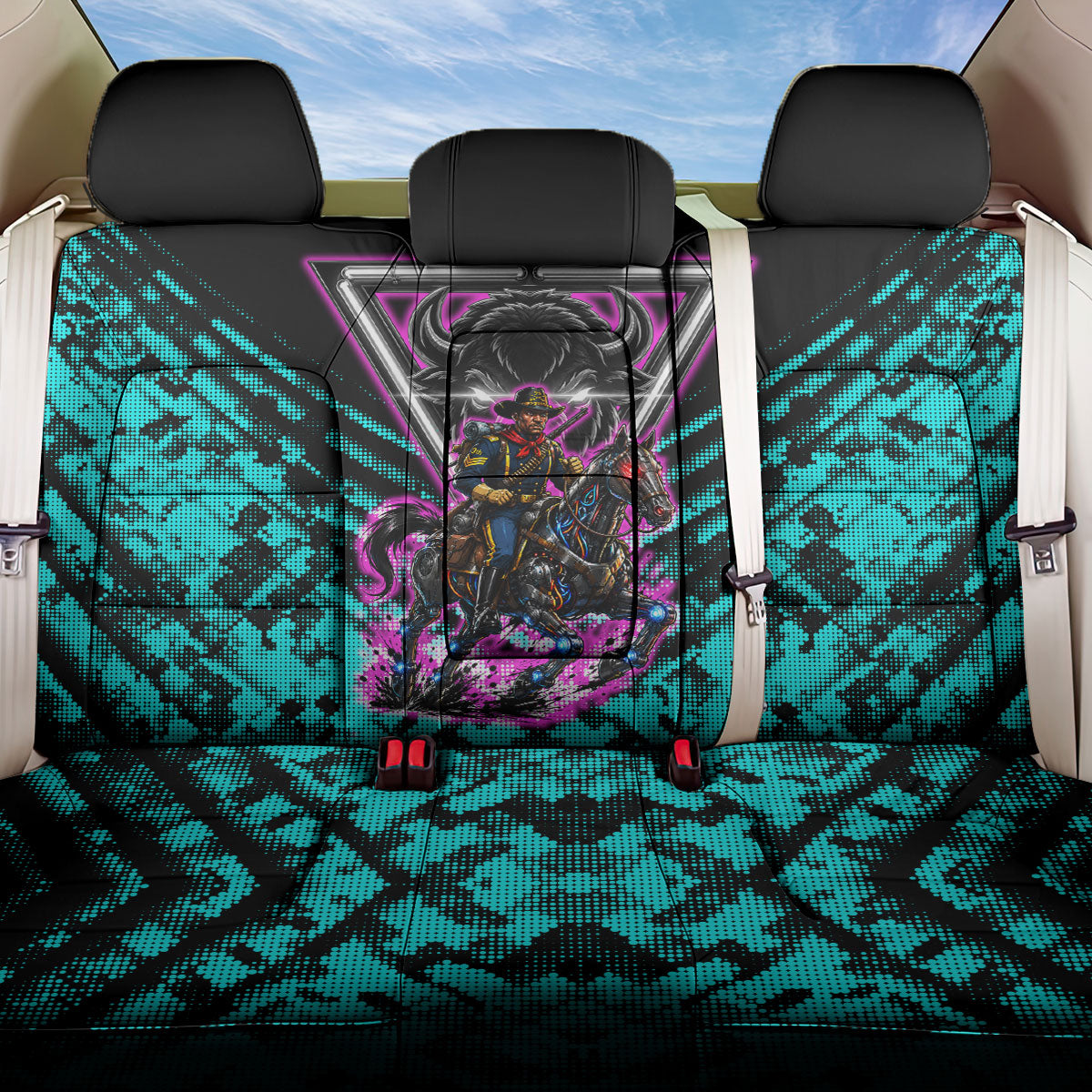 Buffalo Soldiers 9th Cavalry Regiment Back Car Seat Cover Cyberpunk Synthwave Neon Futuristic Graphic Art