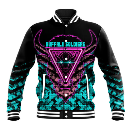 Buffalo Soldiers 9th Cavalry Regiment Baseball Jacket Cyberpunk Synthwave Neon Futuristic Graphic Art