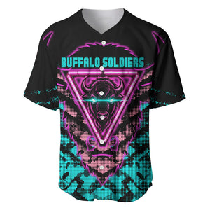 Buffalo Soldiers 9th Cavalry Regiment Baseball Jersey Cyberpunk Synthwave Neon Futuristic Graphic Art