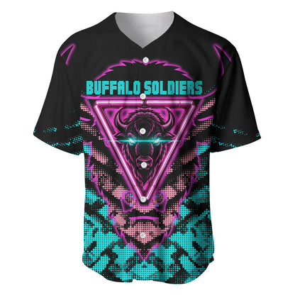 Buffalo Soldiers 9th Cavalry Regiment Baseball Jersey Cyberpunk Synthwave Neon Futuristic Graphic Art