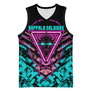 Buffalo Soldiers 9th Cavalry Regiment Basketball Jersey Cyberpunk Synthwave Neon Futuristic Graphic Art