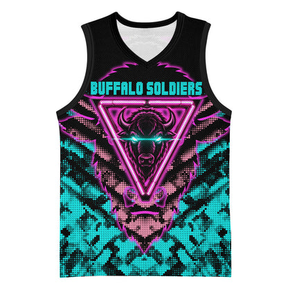 Buffalo Soldiers 9th Cavalry Regiment Basketball Jersey Cyberpunk Synthwave Neon Futuristic Graphic Art