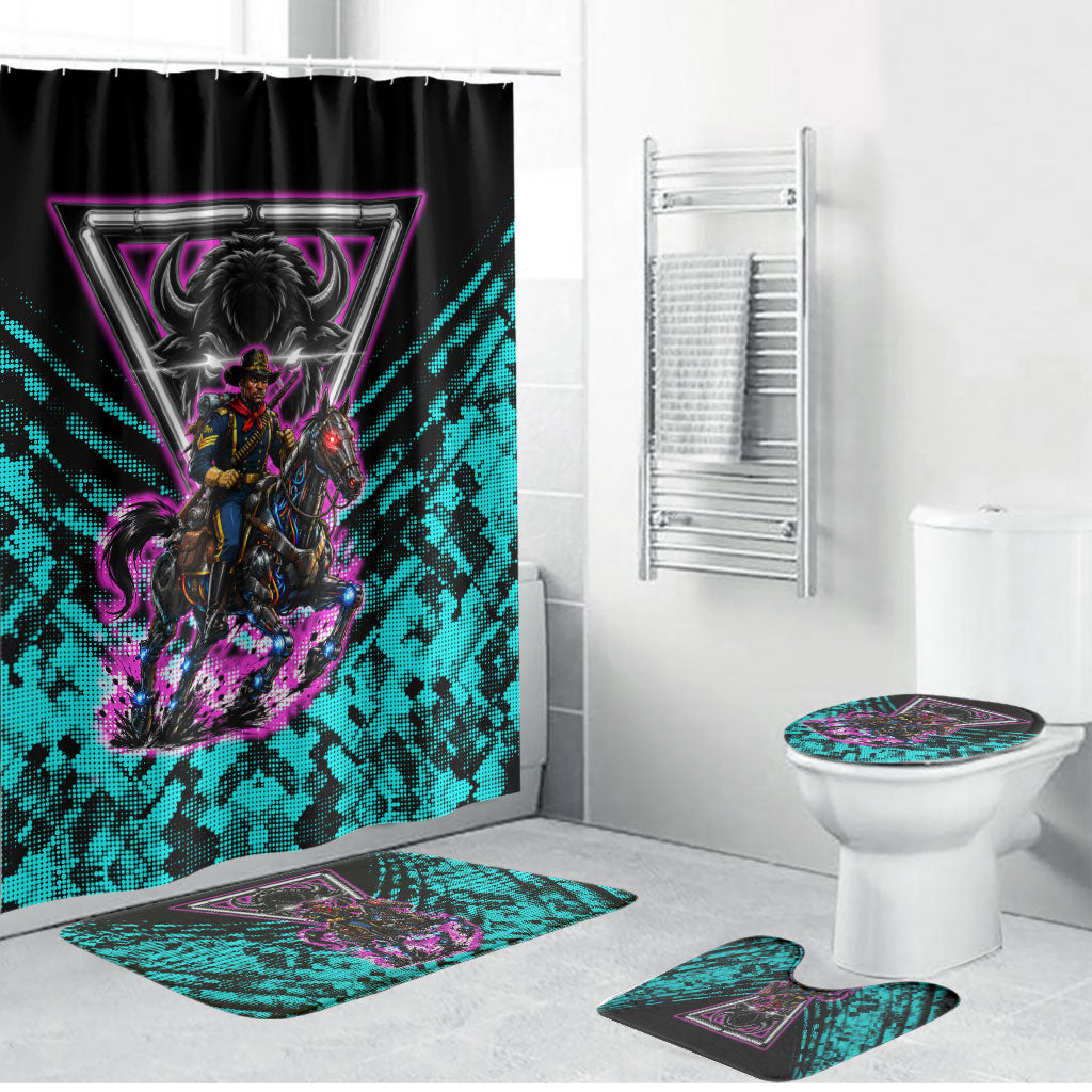 Buffalo Soldiers 9th Cavalry Regiment Bathroom Set Cyberpunk Synthwave Neon Futuristic Graphic Art