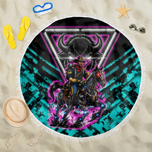Buffalo Soldiers 9th Cavalry Regiment Beach Blanket Cyberpunk Synthwave Neon Futuristic Graphic Art