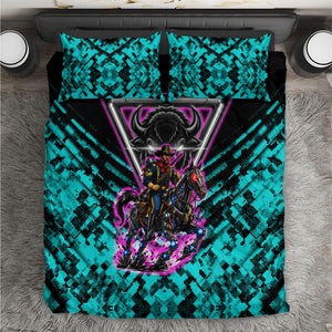 Buffalo Soldiers 9th Cavalry Regiment Bedding Set Cyberpunk Synthwave Neon Futuristic Graphic Art