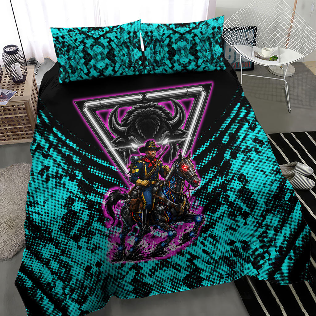 Buffalo Soldiers 9th Cavalry Regiment Bedding Set Cyberpunk Synthwave Neon Futuristic Graphic Art