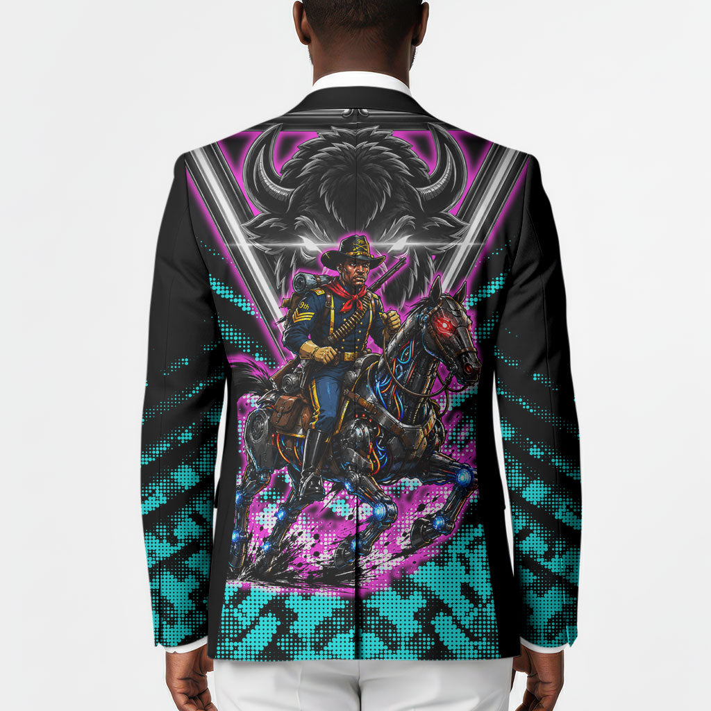 Buffalo Soldiers 9th Cavalry Regiment Blazer Cyberpunk Synthwave Neon Futuristic Graphic Art