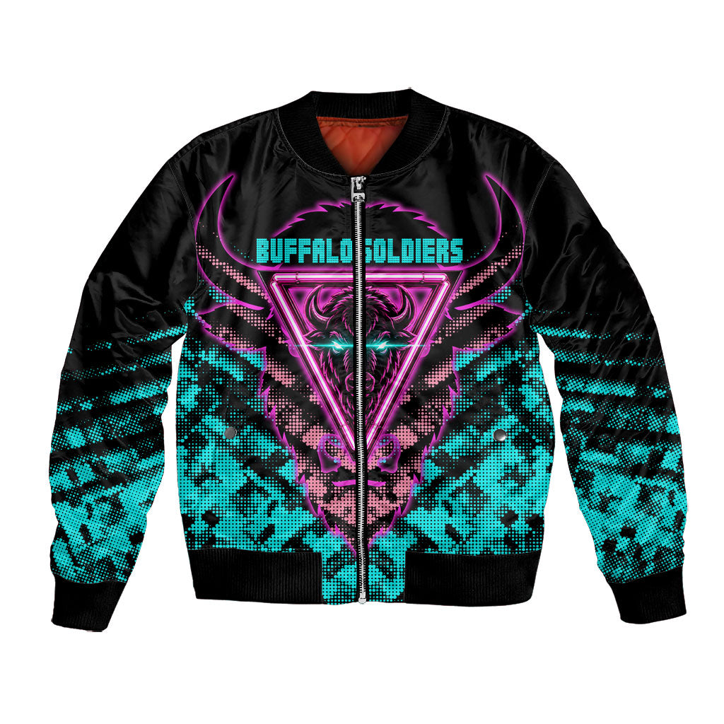 Buffalo Soldiers 9th Cavalry Regiment Bomber Jacket Cyberpunk Synthwave Neon Futuristic Graphic Art