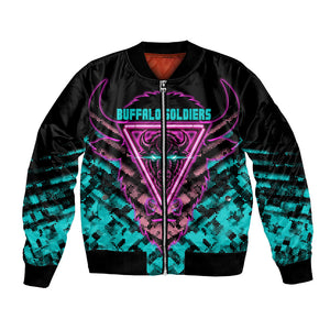 Buffalo Soldiers 9th Cavalry Regiment Bomber Jacket Cyberpunk Synthwave Neon Futuristic Graphic Art