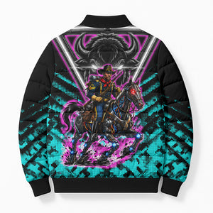 Buffalo Soldiers 9th Cavalry Regiment Bomber Puffer Jacket Cyberpunk Synthwave Neon Futuristic Graphic Art